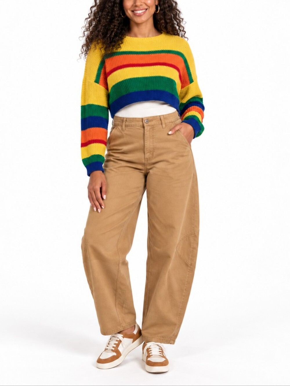 Pre-Loved Multicolor Striped Crochet Knit Cropped Sweater